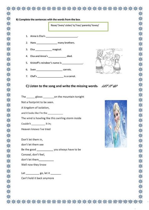 frozen worksheet - English ESL Worksheets for distance learning and physical classrooms Shapes Worksheet Kindergarten, Nursery Rhymes Activities, Reindeer Names, Interesting Topics, Word Find, Teaching Jobs, Esl Worksheets, Nursery Rhyme, Let It Go