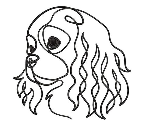 Dog Groomer Tattoo, Embroidered Hats Ideas, Mom Coloring Pages, Cavalier Dog, King Charles Cavalier, Dog Corner, Dog Outline, Cavalier Puppy, Dog Line Art