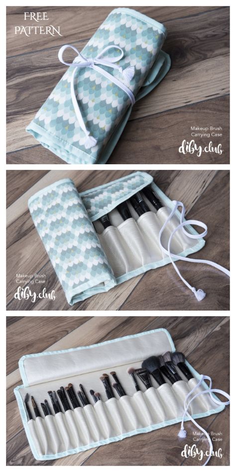 DIY Fabric Makeup Brush Roll Case Free Sewing Patterns | Fabric Art DIY Makeup Pouch Diy, Syprosjekter For Nybegynnere, Diy Brush Holder, Diy Makeup Brush Holder, Makeup Bag Pattern, Fabric Art Diy, Diy Makeup Brush, Makeup Brush Roll, Diy Makeup Bag