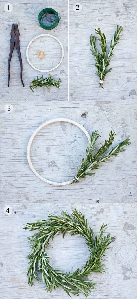 Make miniature rosemary wreaths. | 21 Ways To Decorate A Small Space For The Holidays Rosemary Wreath Diy, Rosemary Wreath, Navidad Natural, Jul Diy, Navidad Diy, Deco Floral, Cool Ideas, Wrapping Ideas, Noel Christmas