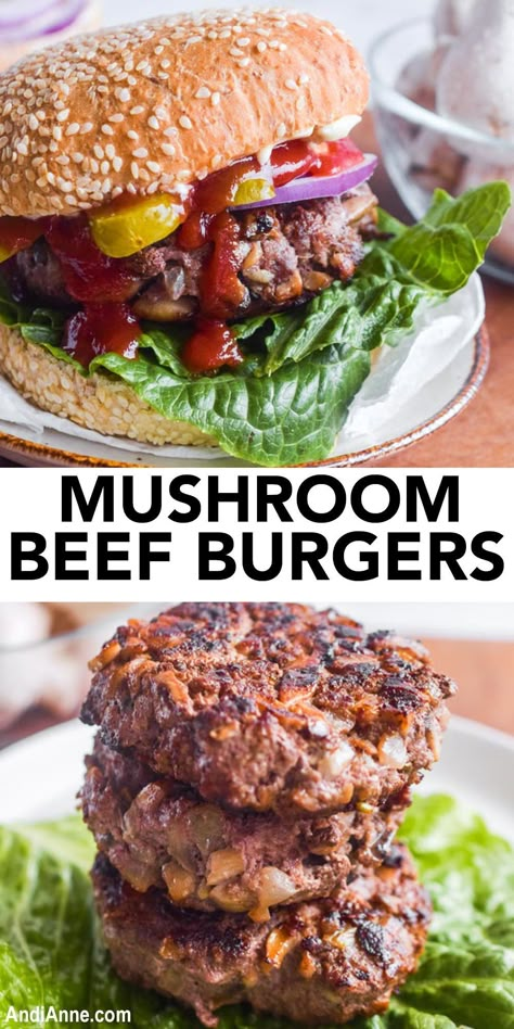 Mushroom Burgers Beef, Beef And Mushroom Burger, Mushroom Beef Burger, Mushroom Onion Burger, Keto Mushroom Burger, Mushroom Burgers Recipes, Mushroom Burger Patty, Healthy Beef Burger Recipes, Mushroom Hamburger Recipes