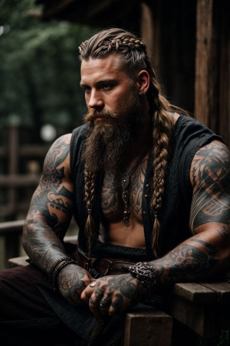 Viking Mens Hairstyles, Handsome Viking Men, Men Viking Hair, Viking Hair Male, Viking Men Hair, Warrior Aesthetic Men, Male Viking Hair, Mens Viking Hairstyles, Modern Viking Men