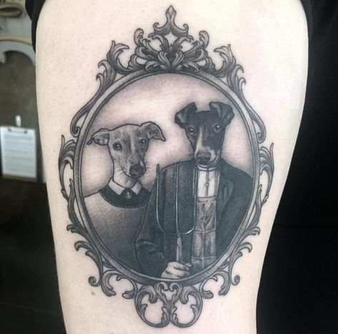 Pet Remembrance Tattoo, Halloween Tattoos Sleeve, Dog Portrait Tattoo, Remembrance Tattoos, Pet Remembrance, Gothic Tattoo, Traditional Tattoo Art, R Tattoo, American Gothic