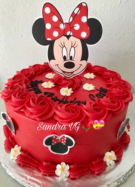 Red Minnie Mouse Cake, Pastel Mimi, Happy Birthday Flower Cake, Elsa Cake Toppers, Toddler Birthday Cakes, Half Birthday Cakes, Mouse Birthday Cake, Mickey Mouse Birthday Cake, Minnie Mouse Birthday Cakes