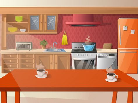 Cartoon illustration of kitchen. | Premium Vector #Freepik #vector Kitchen Illustration Art, Vector Kitchen, Kitchen Cartoon, Kitchen Illustration, Kitchen Background, Cloud Kitchen, Kitchen Drawing, Wallpaper Images Hd, Kitchen Games