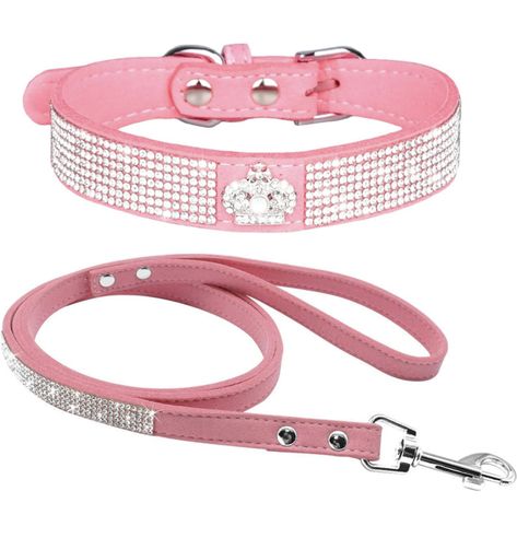 Rhinestone Dog Collar, Cute Dazzling Sparkling Soft Suede Leather Dog Cat Rhinestone Collar Leash Crystal Diamond Pet Dog Puppy Collar (M, Pink-4) : Amazon.co.uk: Pet Supplies Pink Dog Collar And Leash, Puppy Collars Girly, Rhinestone Dog Collar, Dog Bling, Rhinestone Collar, Puppy Collar, Pet Dogs Puppies, Beautiful Dog, Collar Leash