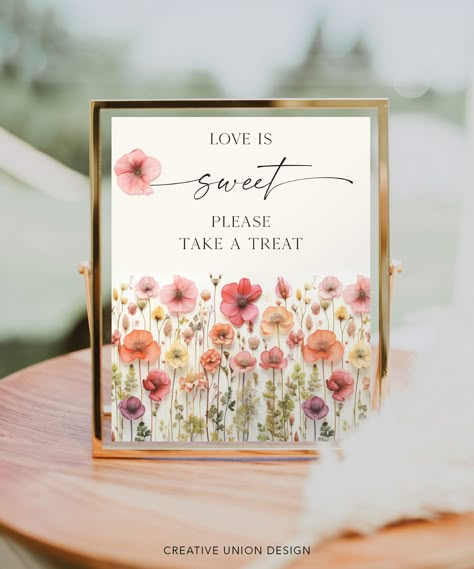 "Printable 8x10 Love Is Sweet Sign *Please note this file is not editable * * * * * MATCHING ITEMS * * * * * Build Your Own Bundle and save 60% when you purchase 5 or more items! Go to our shop home page and search: Flower Stems Or simply click here: https://tidd.ly/3FdCtWs * * * * * HOW IT WORKS * * * * *  1. Download the PDF (or JPG) 2. Print on standard 8.5x11 white paper (print at 100%) 3. Trim white edges & frame! * * * * * FILE INFORMATION* * * * *  - 5\" x 7\" digital file - PDF and JPG included - 8\" x 10\" digital file - PDF and JPG included * * * * * PRINTING OPTIONS * * * * * For professional printing, I recommend Prints of Love.  They offer high-quality prints and amazing customer service!  When you use my special link below, you'll receive FREE shipping:  https://printsoflove. Love Is In Bloom Centerpieces, Love Is Sweet Table, Love Is In Bloom Wedding Shower Ideas, Best Bridal Shower Themes, Love In Bloom Table Decor, Fun Bridal Shower Ideas, Pink Flower Bridal Shower Theme, Love Is In Bloom Engagement Party, Love Is In Bloom Desserts