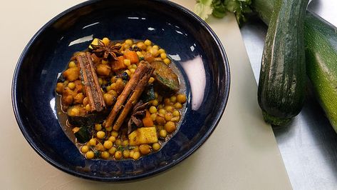 Chicken and saffron couscous | Chicken recipes | SBS Food Saffron Couscous, Benefits Of Saffron, Chickpea Bowl, Chicken Eggplant, Clean Dinner, Saffron Benefits, Saffron Recipes, Clean Dinners, Eggplant Zucchini