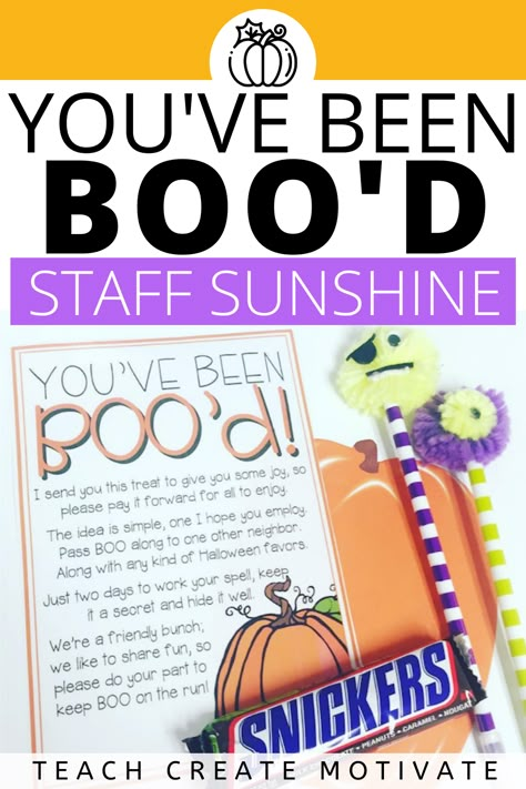 Teacher You’ve Been Booed, Boo Bags For Work, You've Been Booed Ideas For Teachers, Halloween Treats For Office Staff Gifts, You've Been Booed Teacher, You’ve Been Booed Classroom, You’ve Been Booed Coworker, Halloween Sunshine Committee, Halloween Teacher Luncheon