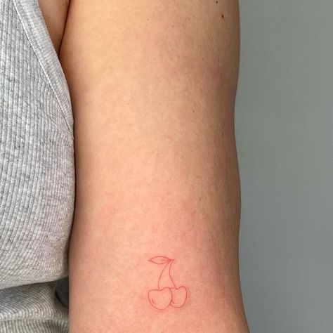 JEN | MELBOURNE FINE LINE TATTOOS on Instagram: "Cute lil cherries 🍒" Red Ink Tattoos Fine Line, Cherry Fineline Tattoo, Cherry Stamp Tattoo, Fine Line Cherry Tattoo, Red Fine Line Tattoo, Fine Tattoos, Tattoo Cherry, Cherry Tattoo, Maching Tattoos