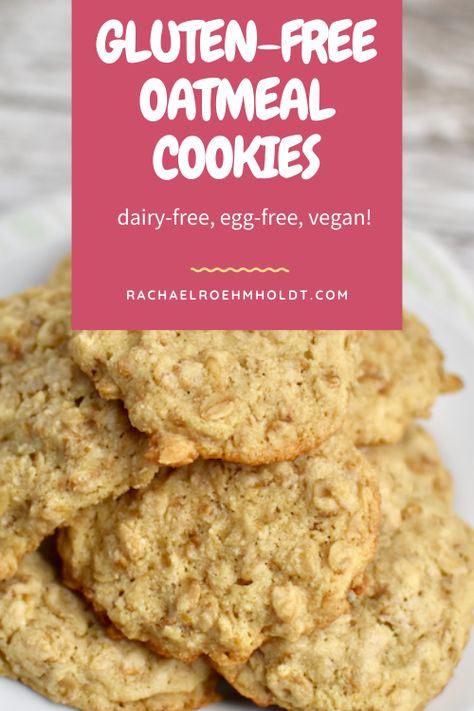 These gluten-free oatmeal cookies are also dairy-free, egg-free, and vegan! Grab a glass of almond milk and enjoy these delicious cookies! Vegan Oatmeal Cookies, Gluten Free Oatmeal Cookies, Egg Free Cookies, Dairy Free Cookies, Dairy Free Cake, Vegan Oatmeal, Gluten Free Cookie Recipes, Gluten Free Oatmeal, Overnight Oatmeal