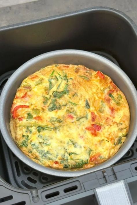 Are you looking for some quick and easy air fryer breakfast recipes? Try out this breakfast frittata in an air fryer, it's the perfect way to start the day! Air Fry Scrambled Eggs, Tortilla Quiche Bake Air Fryer, Airfryer Omelet, Air Fryer Breakfast Tortilla, Air Fryer Recipes For Breakfast, Air Fryer Tortilla Quiche, Quiche In Air Fryer, Airfryer Eggs Recipes, Air Fryer Breakfast Ideas