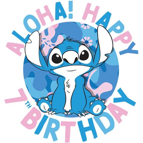 Ohana means family, and that means no tee gets left behind! Find the perfect style for your family with this Disney Lilo & Stitch Aloha Happy 7th Birthday Tee! This design features Stitch sitting and smiling big, framed by the words "Aloha! Happy 7th Birthday." Stitch Birthday Shirt, Stitch Happy Birthday, Stitch Birthday Card, Stitch Sitting, Mickey Tattoo, Stitch Party, Experiment 626, Birthday Logo, Stitch Birthday