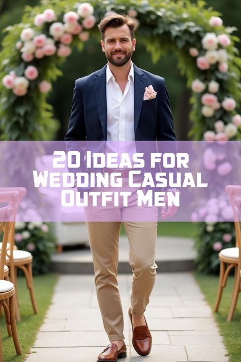 Did you know that nailing the perfect wedding casual outfit men love is all about mixing style with ease? Discover trendy looks, including smart blazers, tailored chinos, and effortlessly chic shirts. Transform your wedding wardrobe with less fuss and more flair. Find out how to stand out without upstaging the groom! Mens Suit Combos, Chinos Wedding Outfit, Men’s Outfit Garden Party, Non Suit Wedding Grooms, No Suit Wedding Grooms, Casual Tuxedo Men Outfit, Garden Wedding Attire Men, Cancun Wedding Outfit Guest Men, Men’s Wedding Casual Guest