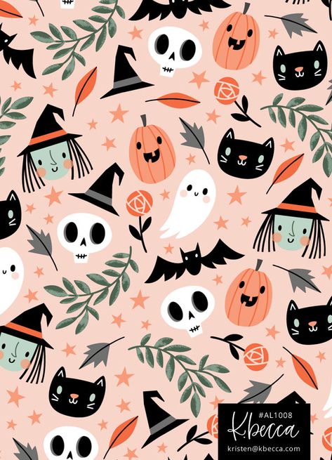 Halloween Pattern Illustration, Happy Halloween Wallpaper Cute, Cute Halloween Pattern, Halloween Prints Art, Halloween Cute Illustration, Halloween Illustration Wallpaper, Halloween Cute Art, Halloween Patterns Wallpaper, Halloween Illustration Cute