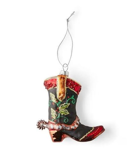 4" Christmas Black Cowboy Boot Glass Ornament by Place & Time | JOANN Cowboy Boot Ornaments, Christmas Ornaments Acrylic, Ornaments Acrylic, Boot Design, Xmas Wishes, Black Cowboy Boots, Black Cowboy, Christmas Black, Komodo