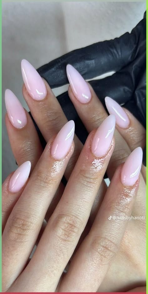 Pink Milky Nails Acrylic, Milky Pink And White Nails, Pink Milky Almond Nails, Milky White Almond Shape Nails, Pink Milky White Nails, Cute Nails For Pale Skin, Classy Light Pink Nails, Marshmallow Pink Nails, Milky Baby Pink Nails