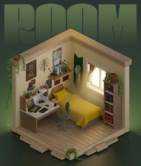 3D Isometric Room 3d Isometric Room, Isometric Room, Grease Pencil, 3d Isometric, 3d Motion, Art 3d, Blender 3d, 3d Modeling, Freelancing Jobs