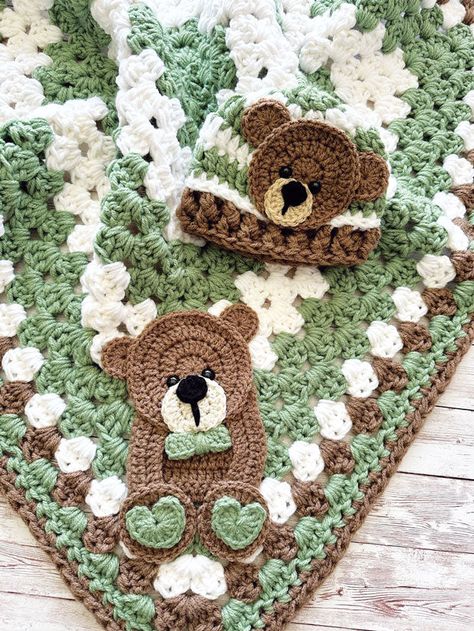 Baby Bear Set Crocheted Baby Boy Blankets, Ruffled Baby Blanket, Crochet Woodland, Woodland Baby Blanket, Baby Boy Crochet Blanket, Baby Crochet Patterns Free, Handmade Baby Blankets, Baby Cocoon, Baby Afghan