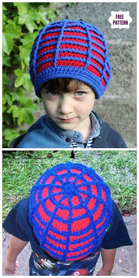 Spider Beanie, Crochet Spiderweb, Web Beanie, Crochet Halloween Hat, Free Patterns Crochet, Hat Free Crochet Pattern, Crochet Hats For Boys, Crochet Character Hats, Knit Beanie Pattern