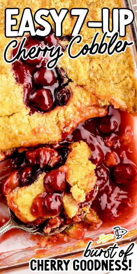 This deliciously sweet 7UP cherry cobbler is made with lemon-lime soda for a unique and flavorful dessert. Cherry Chip Cake Mix, Cherry Chip Cake, Party Ideas Games, Cherry Dump Cake Recipe, Cherry Cobbler Recipe, Cobbler Recipes Easy, Sweet Cherry Pie, Cherry Crisp, Cool Crafts