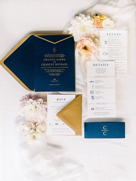 Korean Wedding Invitation Design, Korean Wedding Invitation, Navy And Gold Wedding, West Virginia Wedding, Portland Art, Art Museum Wedding, Inside Weddings, Gold Wedding Invitation, Gold Foil Design