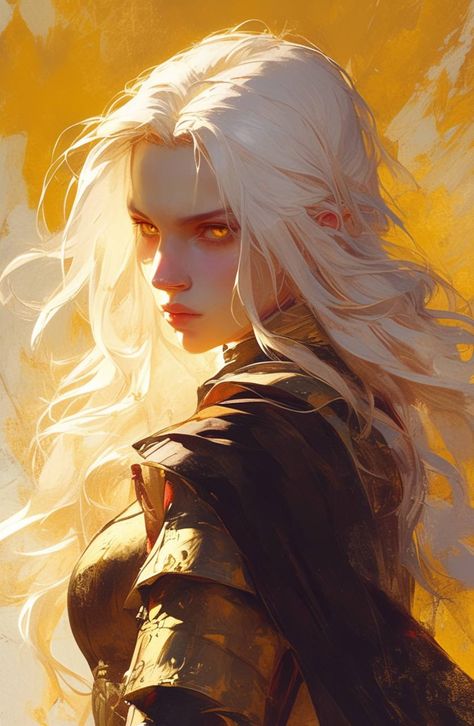 Blonde Sorceress, White Hair Elf Female Art, White Hair Gold Eyes, White Haired Female Character Art, White Hair Female Character, Blonde Woman Art, Blonde Witch, Blonde Elf, Werewolf Girl