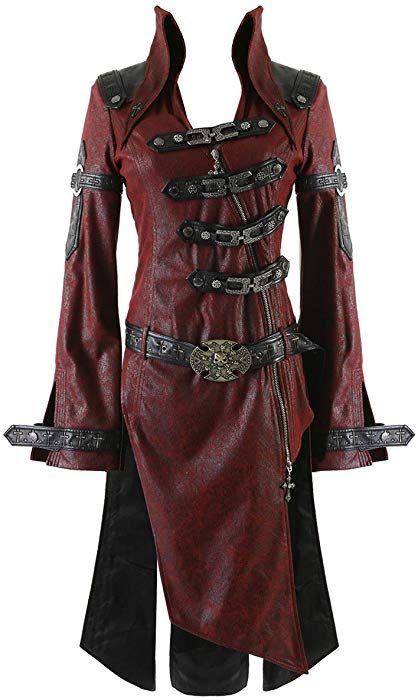 Punk Rave Shadow Jacket Womens Red Black Goth Steampunk Faux Leather Coat: Amazon.co.uk: Clothing Gothic Industrial, Red Coats, Steampunk Coat, Goth Steampunk, Steampunk Leather, Hell Fire, Style Steampunk, Faux Leather Coat, Punk Rave