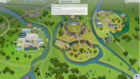 Sims 4 Britechester Map With Lot Sizes Modern Vampires, University Housing, Save File, Spanish Architecture, The Sims 4 Download, Community Space, Social Media Stars, Electronic Art, Eco Friendly House