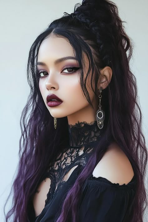 spooky hairstyles, enchanting hairstyles, witchy halloween Sorceress Hairstyle, Witchy Updo, Witchy Haircut, Gothic Wedding Hairstyles, Witch Hairstyles Halloween, Goth Hairstyles Long, Witch Hairstyles, Hairstyles For Halloween, Witch Ocs