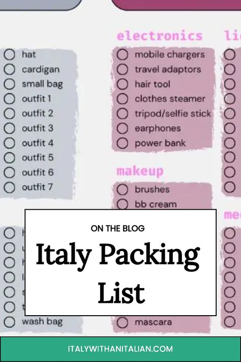 Italy packing list Packing List For Italy, Pack For Italy, Trip Preparation, Italy Packing, Italy Packing List, Italian Women Style, Packing List Men, Italian Trip, One Suitcase