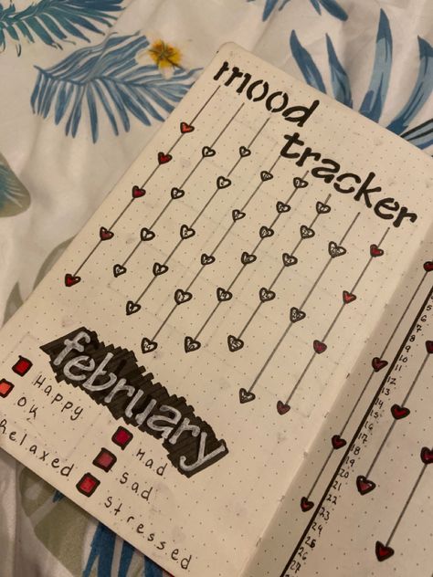 Mood Trakers Ideas February, Habit Tracker February, Monthly Mood Tracker Bullet Journal, February Mood Tracker, February Bujo, Mood Tracker Ideas, February Mood, Bullet Journal Mood Tracker, Tracker Bullet Journal