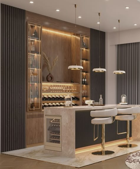 Modern Bar Ideas, Home Bar Designs Luxury, Bar Counter Design Home, Contemporary Home Bar Designs, Luxury Bar Design, Modern Home Bar Designs, Bar Lounge Room, Bar Counter Design, Home Bar Areas