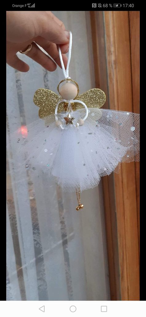 Tulle Angel Ornaments, Angels Diy Christmas, Angels Christmas Decorations, Tulle Angels Diy, Xmas Angels To Make, Diy Angel Tree Topper, Easy Angel Ornaments, Angel Ornaments To Make, Beaded Angel Ornaments