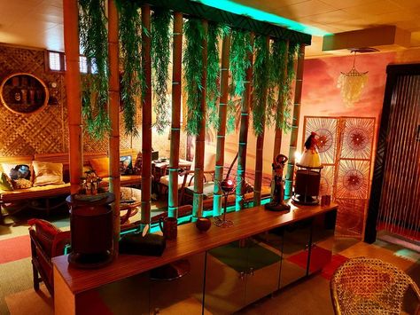 Home Tiki Bar: The Lapu Lapu Lounge - Trail Creek,… | mytiki.life Home Tiki Bar, Outside Bars, Tiki Decor, Tiki Lounge, Porch Makeover, Tiki Room, Bar Lounge, Tiki Bar, In The Wild