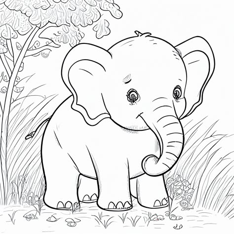 Colouring Pages Cute, Elephant Coloring Page, Boho Art Drawings, Elephant Drawing, Baby Drawing, Basic Drawing, Animal Coloring Books, Easy Coloring Pages, Cool Coloring Pages