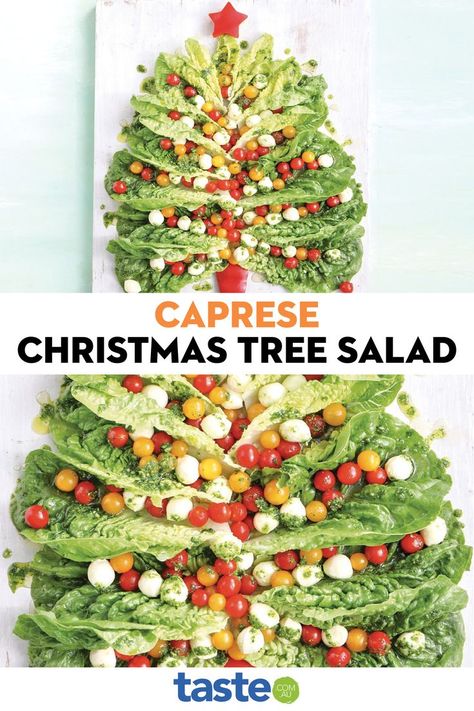 Caprese Christmas, Platter Salad, Easy Side Salad, Christmas Tree Platter, 7 Fishes, Christmas Sides, Summer Christmas, Lettuce Salad, Side Salad