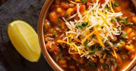 Santa Fe Soup – 12 Tomatoes Santa Fe Soup, Turkey Chili Crockpot, Slow Cooker Beans, Chicken Chili Crockpot, Crockpot Chili, Chili Cook Off, Green Pepper, Diced Tomatoes, Pinto Beans