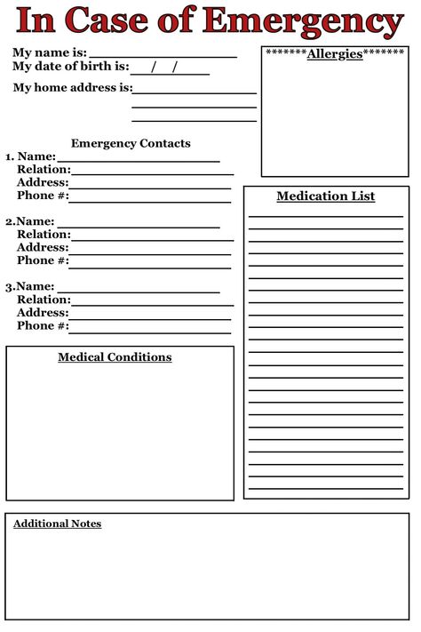 This emergency sheet is beneficial to anyone and everyone. This digital download was inspired by the popular acronym "I.C.E", or In Case of Emergency. Fill out this sheet for you, your family, your neighbors, even your patients to ensure emergency personnel will have all the necessary information, in case of an emergency. Emergency Binder Free Printables, Emergency Information Sheet, Saving Methods, Scrapbook Themes, About Me Template, Emergency Binder, Sign Language Words, Money Saving Methods, Planner Binder