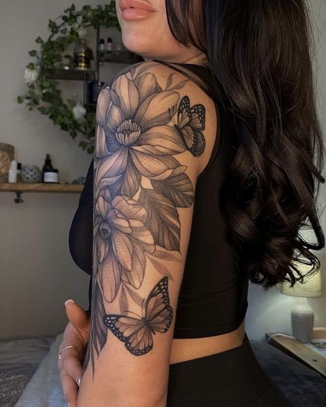 Womens Arm Sleeve Tattoo, Shoulder Sleeve Tattoos, Butterflies Tattoo, Arm Sleeve Tattoo, Arm Sleeve Tattoos For Women, Hip Tattoos Women, Tattoos For Black Skin, Up Tattoo, Leg Tattoos Women