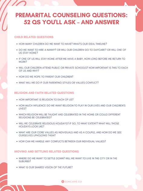 Premarital Counseling Questions: 27 Qs You'll Ask – And Answer Pre Marriage Counseling Questions, Premarital Questions, Premarital Counseling Questions, Counseling Questions, Marriage Counseling Worksheets, Marriage Advice Troubled, Marriage Counseling Questions, Pre Marriage Counseling, Therapy Questions