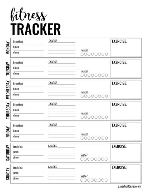 Health & Fitness Tracker Free Printable Planner Page - Paper Trail Design Printable Fitness Tracker, Health Tracker Printable, Tracker Free Printable, Gym Planner, Fitness Journal Printable, Training Journal, Fitness Planner Free, Paper Trail Design, Fitness Tracker Printable