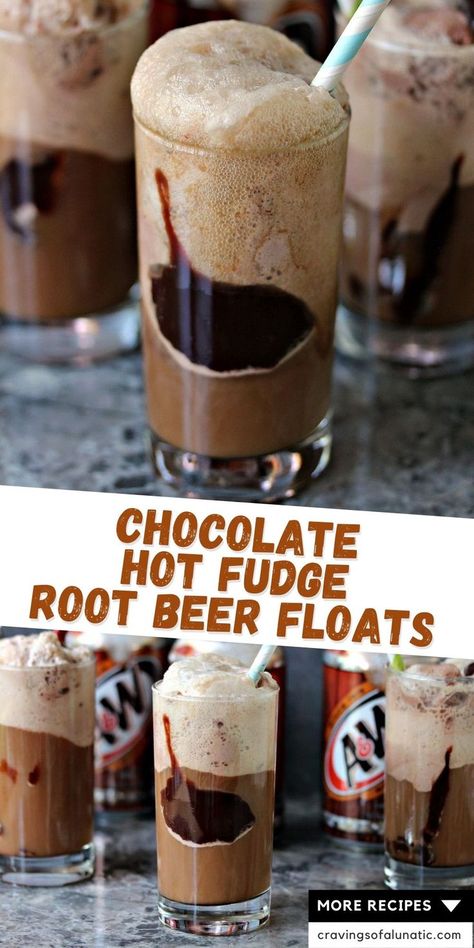 Chocolate hot fudge root beer floats served in glasses with straws Root Beer Float Recipe, Beer Dessert, Oreo Milkshake Recipe, Root Beer Floats, Float Recipes, Oreo Milkshake, Best Chocolate Desserts, Hot Fudge Sauce, Easy Coffee Recipes