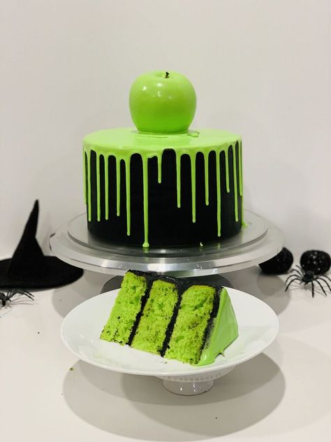 Poison Apple Cake, Slime Cake, Cake Leveler, Black Cocoa, Erlenmeyer Flask, Poison Apple, Poison Apples, Vanilla Cake Recipe, Black Food