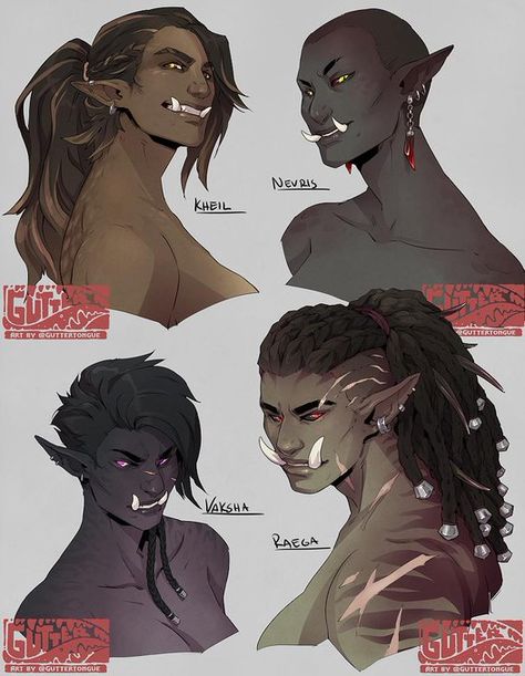 Female Orc, Character Design Challenge, Drawing Style, Male Character, Fantasy Races, Dungeons And Dragons Characters, Dnd Art, Arte Fantasy, Creature Concept