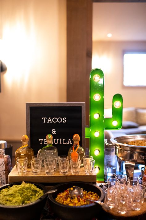 Taco Tuesday Decorations Party Ideas, Mexican Bar Food, Tequila Station Party Ideas, Chic Taco Bar, Taco About A Party Theme, Patron Party Ideas, Tacos At Wedding Receptions, Taco Man Party, Taco Bar At Wedding Receptions