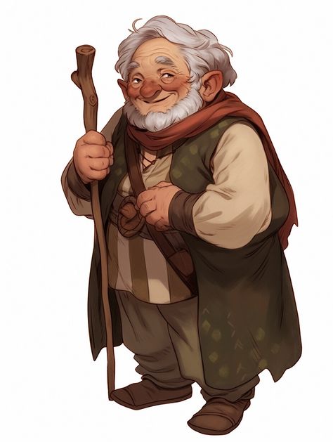 ArtStation - Cristobal, the hermit, Ork Tribe Dnd Halfling Character Design, Dnd Old Man, Old Man Dnd, Halfling Aesthetic, Old Halfling, Rock Gnome Dnd, Dnd Gnome Art, Old Man Character Art, Halfling Character Art