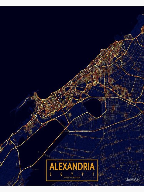 "Alexandria, Egypt Map - City At Night" Poster for Sale by deMAP | Redbubble Alexandria Map, Alexandria City, Egypt Map, City At Night, Alexandria Egypt, Map Wall Art, City Maps, Night City, At Night