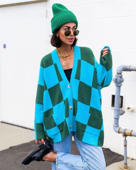 DRESSED IN LALA on Instagram: "this is the best part. finally getting to share all the magic i’ve been working on behind the scenes for months + months with you! we’re obsessed, right? meet me on the site tomorrow at 10AM MST tomorrow? xx, Lex" Emerald Green Dress Cardigan, Checkerboard Cardigan, Dressed In Lala, Nylon Dress, Sweater Collection, Oversized Cardigan, Looks Chic, Cozy Knits, Looks Style