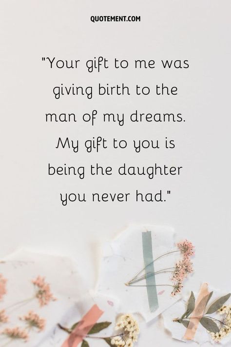 To fight this stereotype and shed a different light on this relationship, I’ve collected 130 mother-in-law quotes that prove moms-in-law are not to be feared.

Here we go! Great Mother In Law Quotes, In Law Family Quotes, Letter To Mother In Law, Mother In Law Birthday Quotes, Mother N Law Quotes, Birthday Quotes For Mother In Law, Contact Name Ideas For Family, Message To Mother In Law, Best Mother In Law Quotes Love